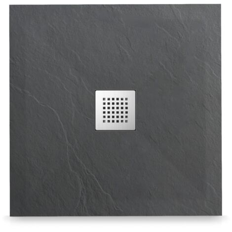 Balneo Receveur de douche extra-plat, en résine 90x90x2,5cm, recoupable sur mesure, texture Ardoise, gris foncé, Stone Tray