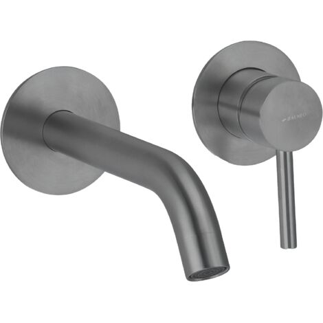 BALNEO Robinet Mitigeur mural pour lavabo GUN METAL gris foncé Acier inoxydable  Mitigeur encastré en acier inoxydable pour lavabo CASCADE