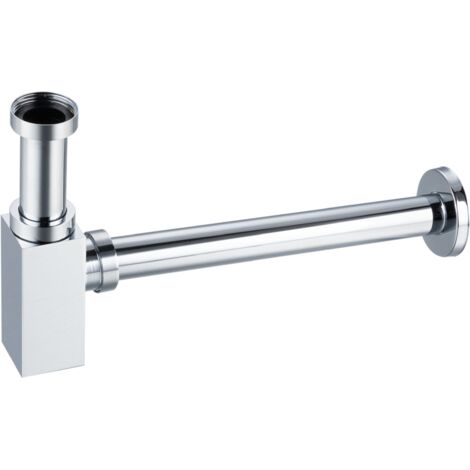 Balneo Siphon lavabo design carré, finition chrome, laiton, G1-1-4"