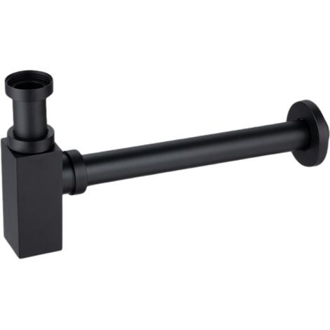 Balneo Siphon lavabo design carré, finition noir, laiton, G1-1-4"