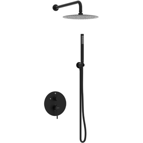 BALNEO Système de douche avec pommeau de pluie noir Acier inoxydable Mitigeur de douche avec douchette CASCADE