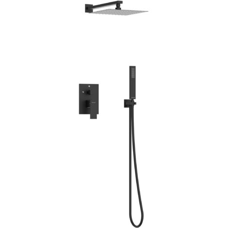 BALNEO Système de douche avec pommeau de pluie noir Acier inoxydable Mitigeur de douche avec douchette CASCADE