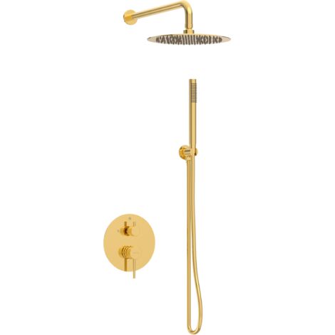 BALNEO Système de douche avec pommeau de pluie or brillant Acier inoxydable Mitigeur de douche avec douchette CASCADE