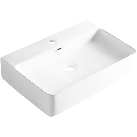 BALNEO - vasque à poser en céramique NERIA avec trop-plein rectangulaire blanc - lavabo de salle de bain moderne