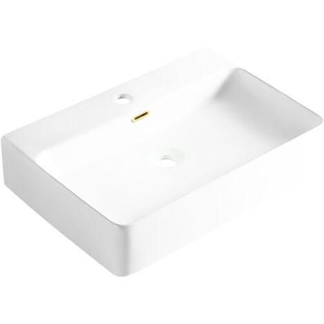 BALNEO - vasque à poser en céramique NERIA avec trop-plein rectangulaire doré - lavabo de salle de bain moderne