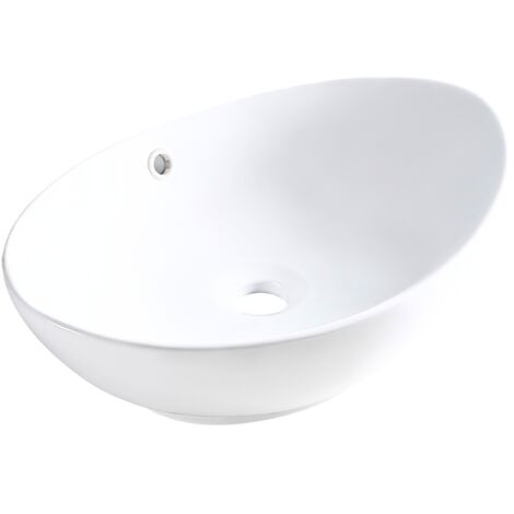 BALNEO - vasque à poser en céramique ZERRA avec trop-plein rond blanc - lavabo de salle de bain moderne