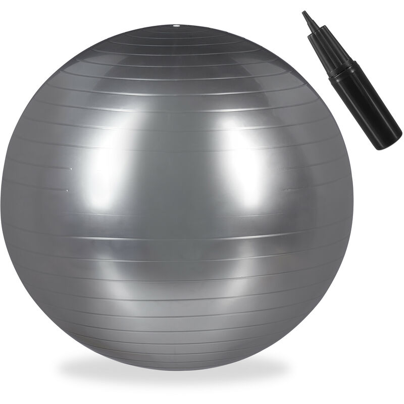 

Balón para ejercicios de fitness, Pelota de pilates, Equilibrio, Con bomba de aire, Ø 65 cm, 1 Ud., Plateado