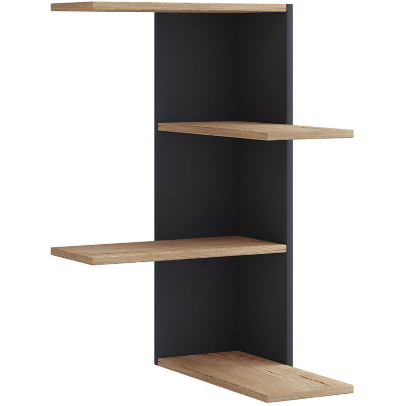 Ebuy24 - Balos bibliothèque accroché au mur 4 tablettes noir, chêne décor.