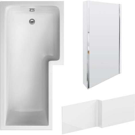 Balterley 1700 mm Right Hand L Shape Square Shower Bath with Glass Screen & Matching Front Panel Modern White Design