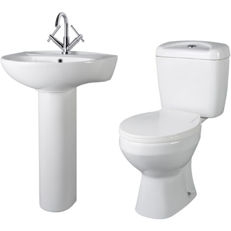 Balterley Adley Bathroom Suite: Close-Coupled Toilet with Dual-Flush Cistern, Soft-Close Seat & 550mm Basin with Full Pedestal