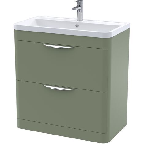 Balterley Aldershawe Contemporary Floor Standing 2 Drawer Bathroom Vanity Unit & Ceramic Basin, Satin Green, 810mm