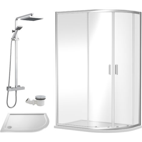 Balterley Almington Offset Right Quadrant: Tray, Square Kit & Waste, 1200 x 800 mm White/Chrome