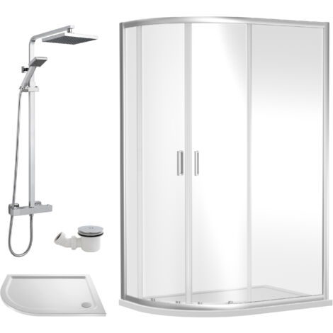 Balterley Almington Quadrant Offset Left Bundle: Slimline Tray, Square Kit & Waste, 1000 x 800 mm White/Chrome