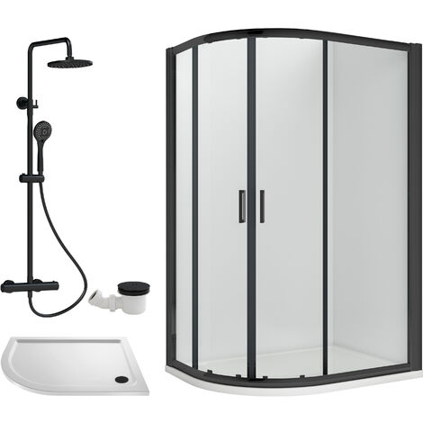 Balterley Almington Quadrant Offset Left Bundle: Tray, Round Kit & Waste, 1000 x 800 mm White/Black