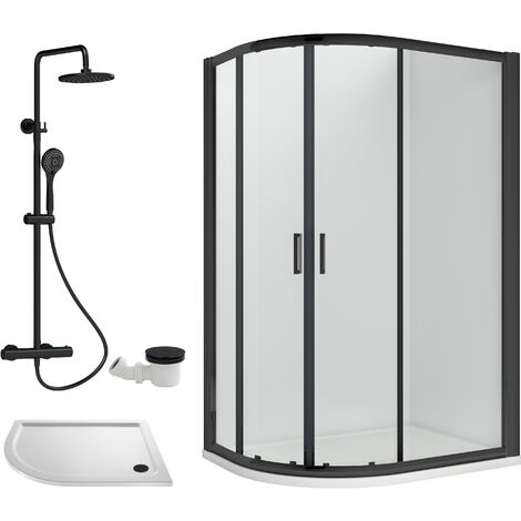 Balterley Almington Quadrant Offset Left Bundle: Tray, Round Kit & Waste, 1000 x 800 mm White/Black