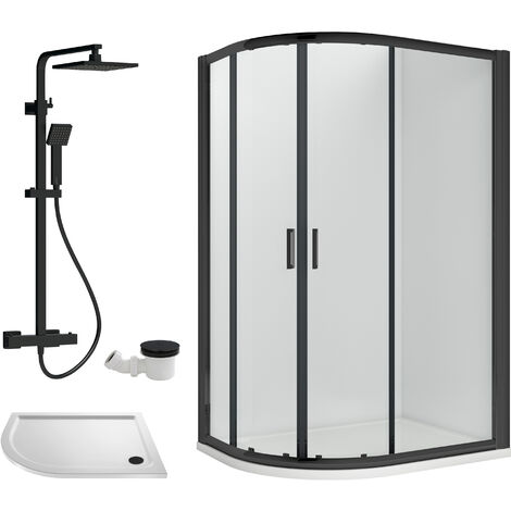 Balterley Almington Quadrant Offset Left Bundle: Tray, Square Kit & Waste, 1000 x 800 mm White/Black