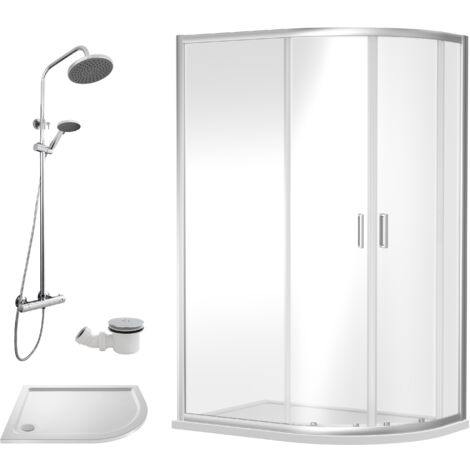 Balterley Almington Quadrant Offset Right Bundle: Slimline Tray, Round Kit & Waste, 1000 x 800 mm White/Chrome