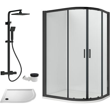 Balterley Almington Quadrant Offset Right Bundle: Tray, Square Kit & Waste, 1000 x 800 mm White/Black