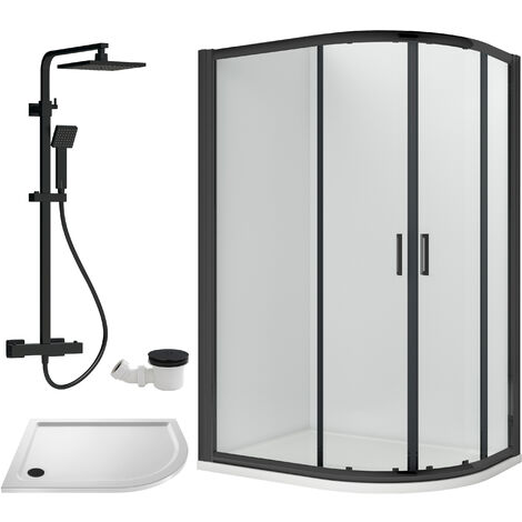 Balterley Almington Quadrant Offset Right Bundle: Tray, Square Kit & Waste, 1200 x 800 mm White/Black