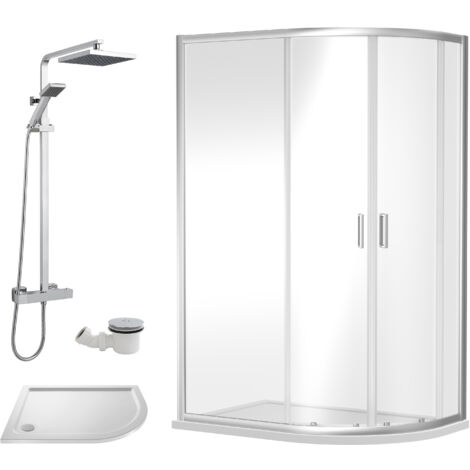 Balterley Almington Quadrant Offset Right: Tray, Square Kit & Waste, 1000 x 800 mm White/Chrome