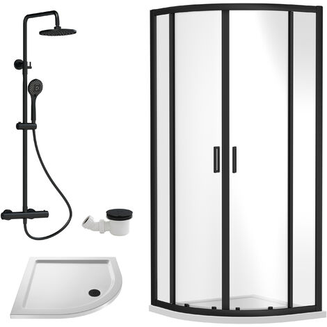 Balterley Almington Quadrant Shower Enclosure Bundle: Slimline Tray, Round Kit & Waste, 800 x 800 mm White/Black