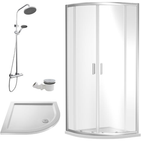 Balterley Almington Quadrant Shower Enclosure Bundle: Slimline Tray, Round Kit & Waste, 800 x 800 mm White/Chrome