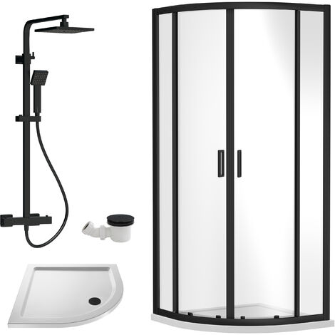 Balterley Almington Quadrant Shower Enclosure Bundle: Tray, Square Kit & Waste, 800 x 800 mm White/Black