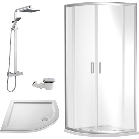 Balterley Almington Quadrant Shower Enclosure Bundle: Tray, Square Kit & Waste, 800 x 800 mm White/Chrome