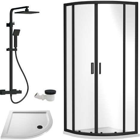 Balterley Almington Quadrant Shower Enclosure Bundle: Tray, Square Kit & Waste, 900 x 900 mm White/Black