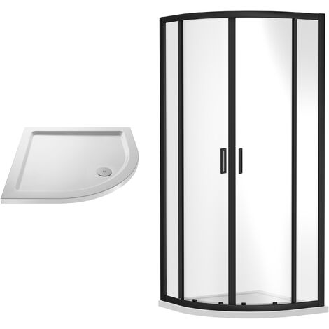 Balterley Almington Sliding Shower Door Bundle: Side Panel & Slimline Tray, 800 x 800 mm Black/White