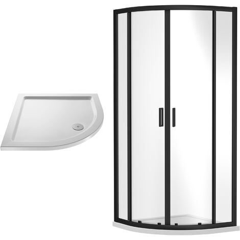 Balterley Almington Sliding Shower Door Bundle: Side Panel & Slimline Tray, 900 x 900 mm Black/White