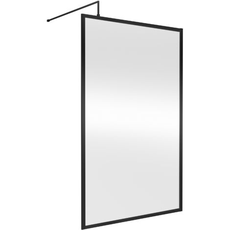 Balterley Bilbrook 8mm Toughened Safety Glass Wetroom Screen with Support Bar: 1200mm, Black
