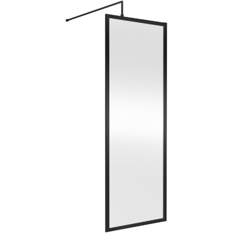 Balterley Bilbrook 8mm Toughened Safety Glass Wetroom Screen with Support Bar: 700mm, Black