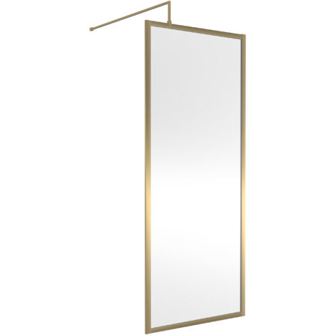 Balterley Bilbrook 8mm Toughened Safety Glass Wetroom Screen with Support Bar: 800mm, Brushed Brass