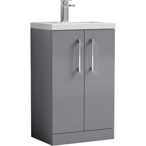 Balterley Bramshall Compact Bathroom Cloakroom Vanity Basin Unit with Ceramic Basin, Chrome Handles, 500mm, Satin Grey