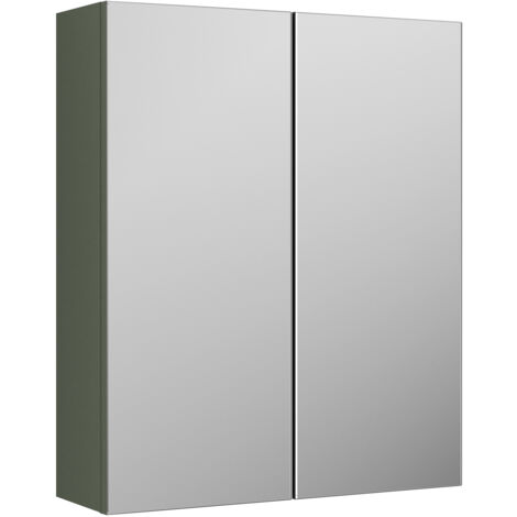 Balterley Bramshall Contemporary Bathroom Wall Hung 2 Door Mirror Cabinet, Satin Green, 600mm