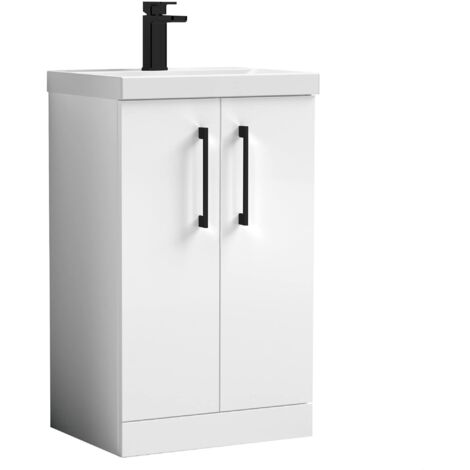 Balterley Bramshall Modern Bathroom 2 Soft Close Door & Mid-Edge Vanity Unit Basin, Gloss White,500 mm