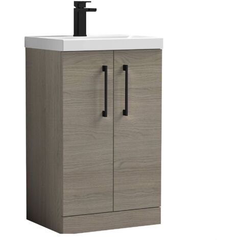 Balterley Bramshall Modern Bathroom 2 Soft Close Door & Mid-Edge Vanity Unit Basin, Solace Oak, 500mm