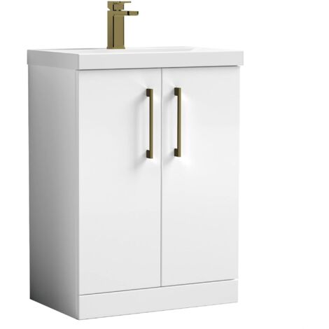 Balterley Bramshall Modern Bathroom Floor Standing 2 Soft Close Door & Mid-Edge Vanity Unit Basin, Gloss White, 610mm