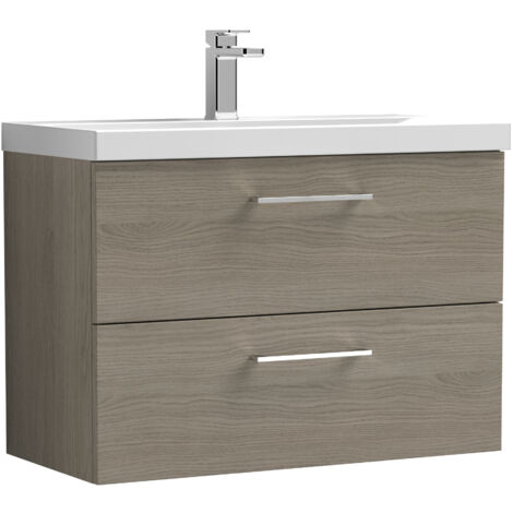 Balterley Bramshall Modern Bathroom Wall Hung 2 Soft Close Drawer Vanity Unit & Mid-Edge Basin, Solace Oak, 810mm