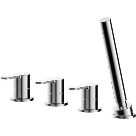 Balterley Consall Contemporary Deck Mount Round 4 Tap Hole Bath Shower Mixer Tap with Kit (No Spout) - Chrome
