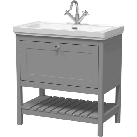 Balterley Coppenhall Bathroom Floor Standing 1 Drawer Vanity & 1 Tap Hole Basin, Cool Grey, 830mm