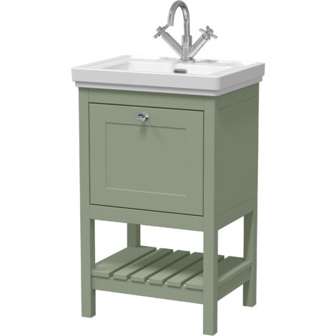 Balterley Coppenhall Bathroom Floor Standing 1 Drawer Vanity & 1 Tap Hole Fireclay Basin, Fern Green, 500mm