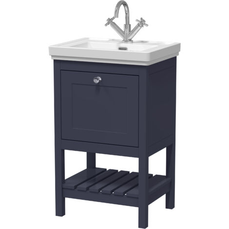Balterley Coppenhall Bathroom Floor Standing 1 Drawer Vanity & 1 Tap Hole Fireclay Basin, Indigo Blue, 531mm