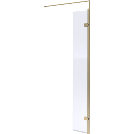 Balterley Drakelow 8mm Toughened Safety Glass Hinged Return Screen with Support Bar: 300mm x 1850mm, Brushed Brass