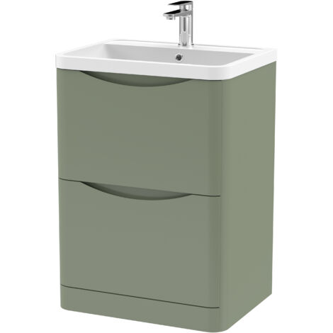 Balterley Dunwood Floor Standing 2 Drawer Bathroom Vanity Unit & Polymarble Basin, Satin Green, 550mm