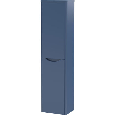 Balterley Dunwood Modern Bathroom 1 Soft Close Door Wall Hung Tall Cabinet, Satin Blue, 356mm