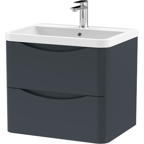 Balterley Dunwood Wall Hung 2 Drawer Bathroom Vanity Unit & Polymarble Basin, Dark Grey, 550mm