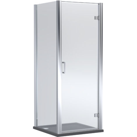 Balterley Ellenhall Hinged Shower Door with 6mm Glass, Side Panel & 900x900mm Chrome Frame with Slate Grey Shower Tray