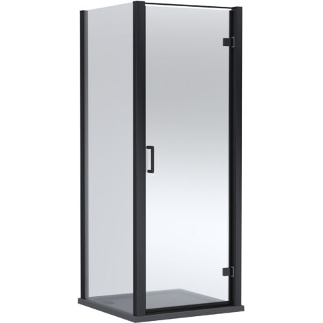 Balterley Ellenhall Hinged Shower Door with 6mm Glass, Side Panel & 900x900mm Shower Tray, Matt Black/Slate Grey